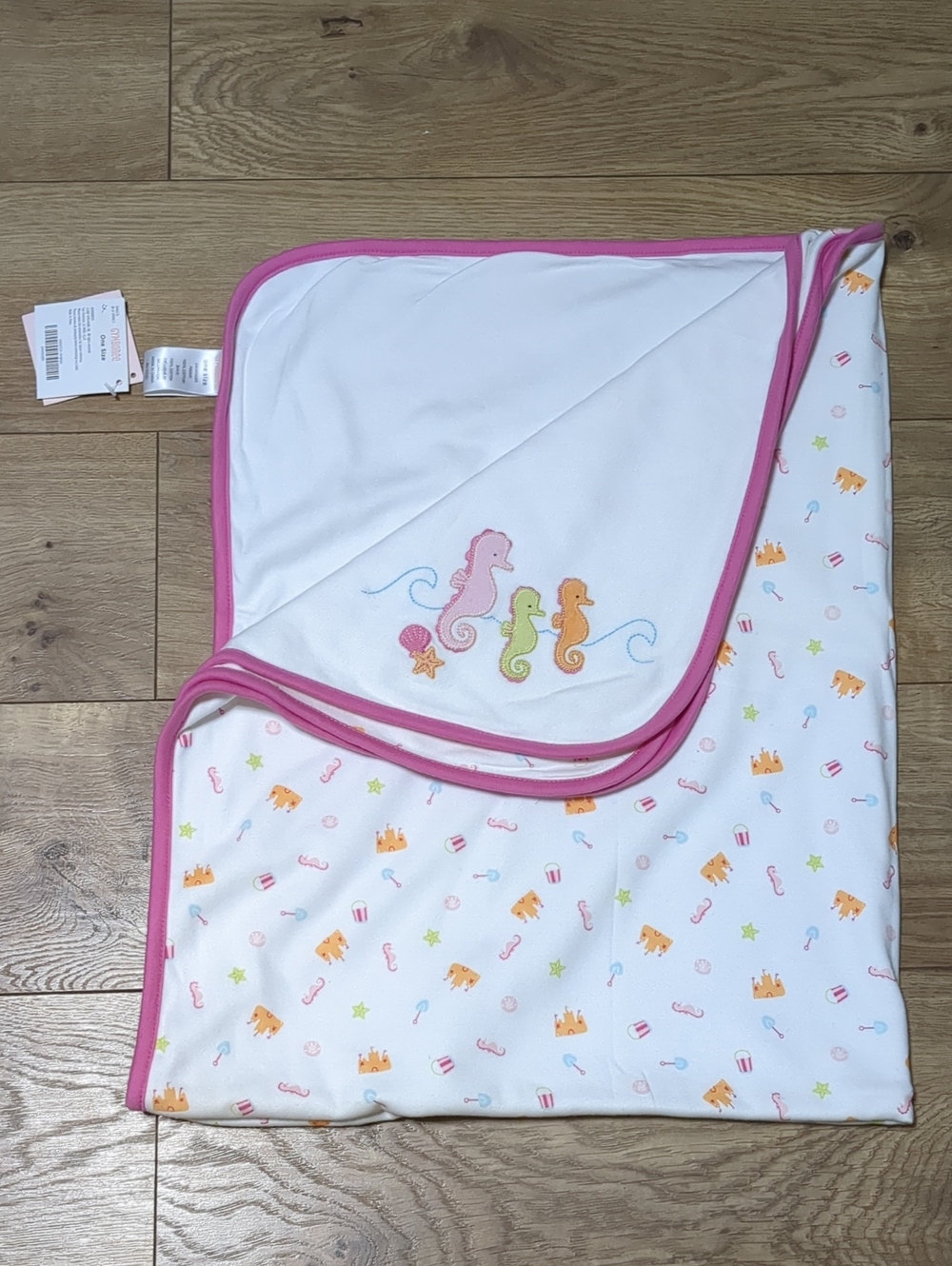 Gymboree  Castle Sea Horse Pail Shovel Reversible Pink Baby Blanket 2007 NWT